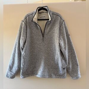 Orvis Men's Quarter Zip Sherpa Fleece Lined Sweater in Light Gray With Pockets